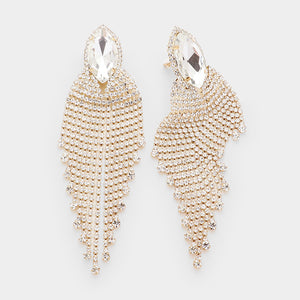 Long Crystal Marquise Rhinestone Clip On Earrings on Gold | 422696