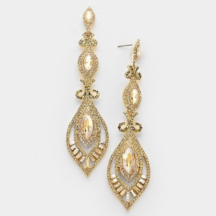 Victorian Gold Crystal Statement Pageant Earrings | 287181