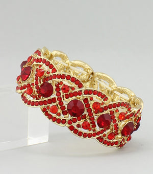 Red Crystal Stretch Bracelet on Gold | JV1B00279REDGD