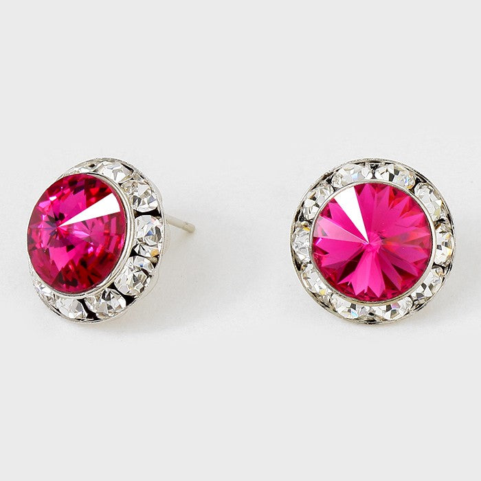 Fuchsia Austrian Crystal Round Stud Earrings | 5/8" | 114216