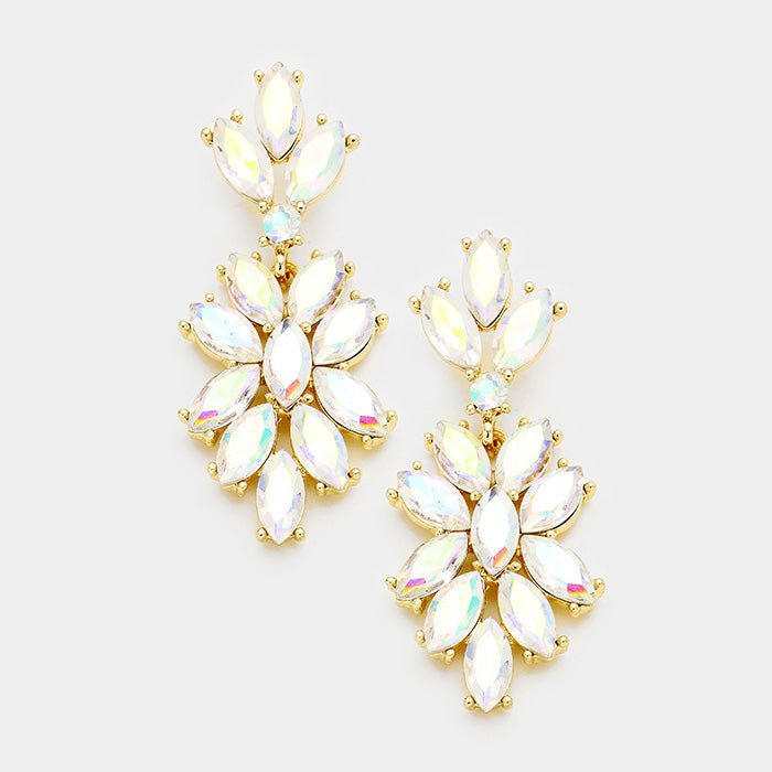 AB Crystal Oval Cluster Vine Pageant Earrings on Gold | 366849