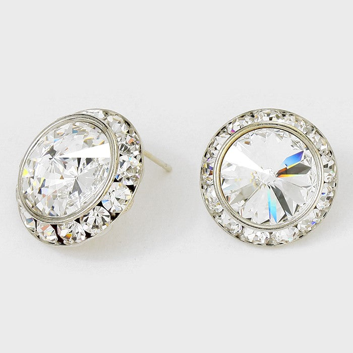 Austrian Crystal on Silver Round Stud Earrings | 7/8" | 122905