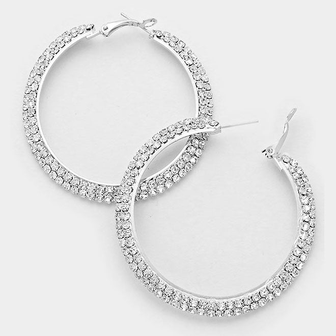 Black Rhinestone Half Hoop Earrings | 2.5