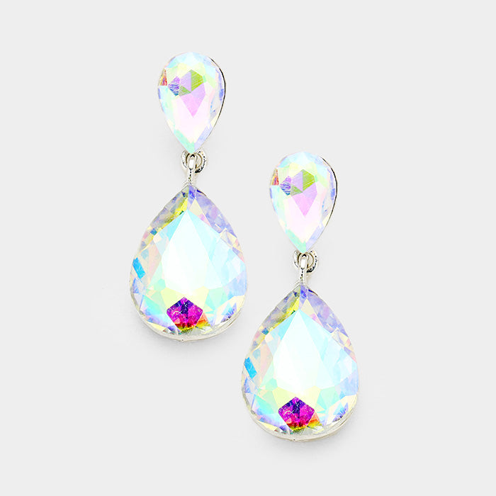 Little Girls Double AB Crystal Teardrop Evening Earrings | 387441