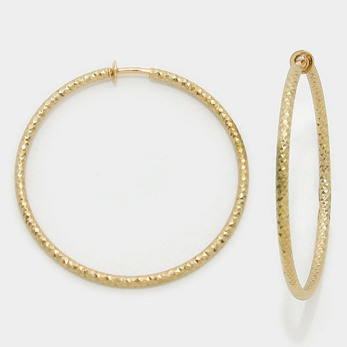 Textured Gold CLIP ON Hoop Earrings | 3 1/8" | 142489