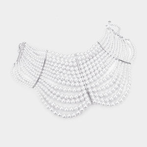 Multi Strand White Pearl Collar Choker Pageant Necklace | 380339