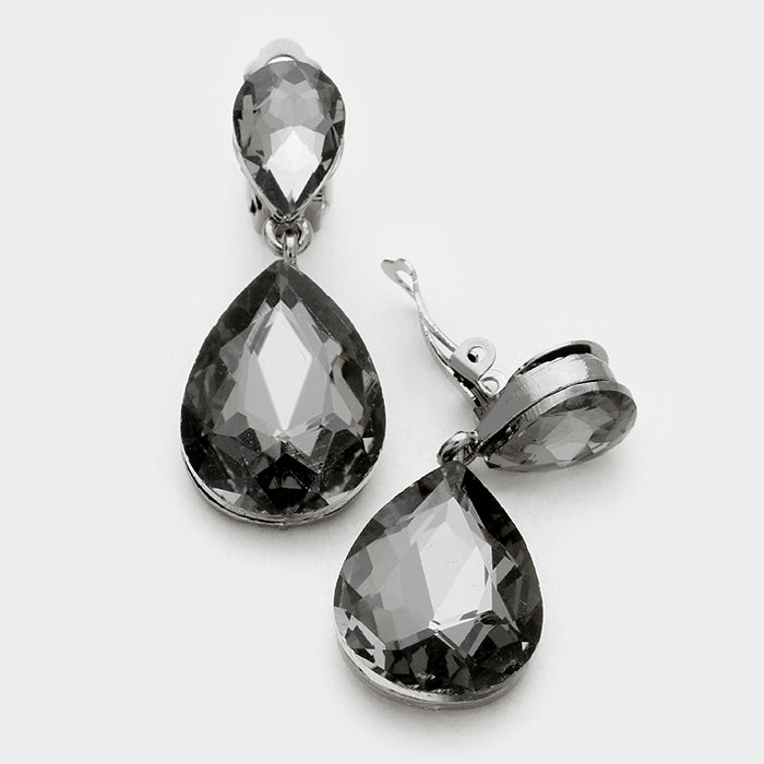 Little Girls Clip on Black Diamond Teardrop Earrings | 334665
