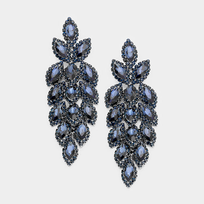 Long Navy Crystal Marquise Earrings | 364557