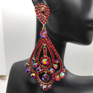 Red Chandelier Earrings - H202-13 Gold & Red