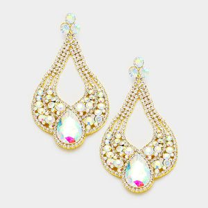 Large Chunky Cut Out AB Crystal Teardrop Earrings on Gold | Tammy Lee's| 368870