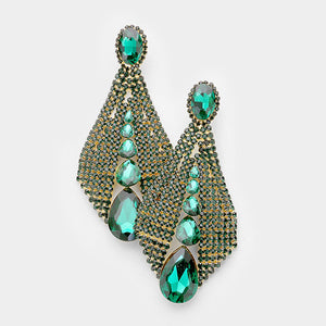 Large Statement Emerald Chandelier Crystal Earrings |  Shonjrell | 405739