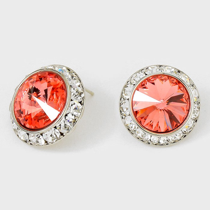 Austrian Peach Crystal Round Stud Earrings | 7/8" | 204174