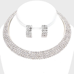 Four Row Crystal Rhinestone Choker and Earrings | 96080