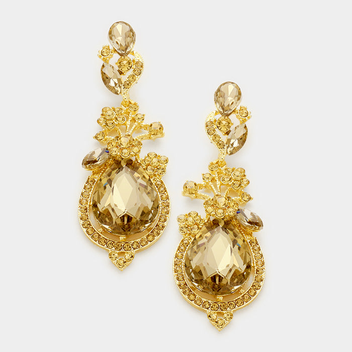 Gold Crystal Teardrop Vine Earrings | 339787