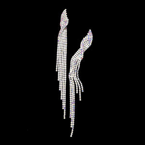 Long Drop Twisted AB Rhinestone Fringe Pageant Earrings | 405694