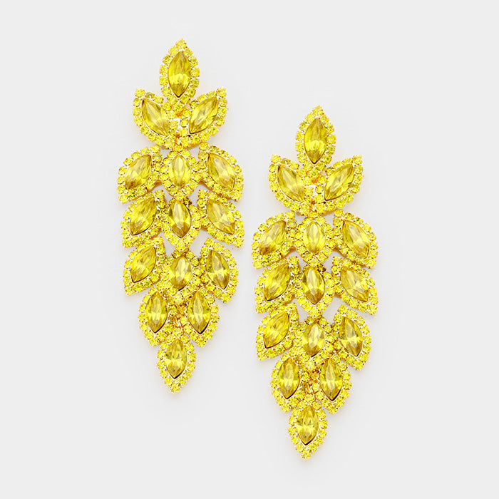Long Yellow Crystal Pageant Earrings | 413517