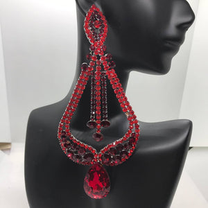Red and Dark Red Crystal Pageant Earrings Miss America Earrings on Silver