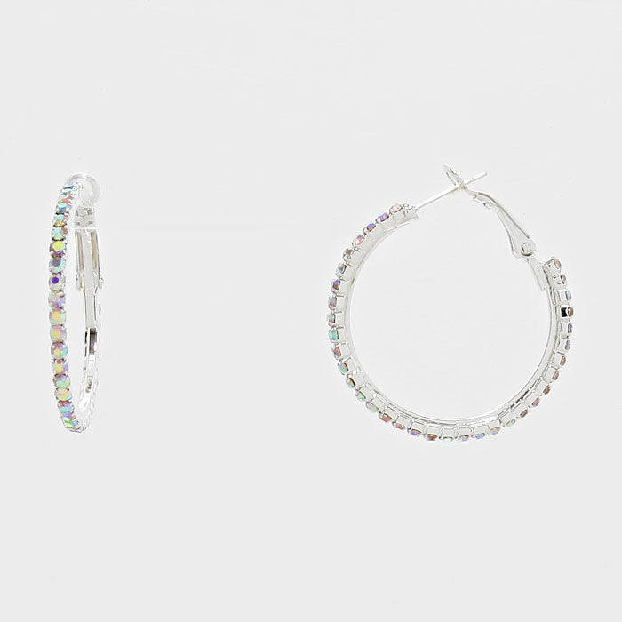 Little Girls Rhinestone AB on Silver Hoop Earrings | 1 1/4" | 269211