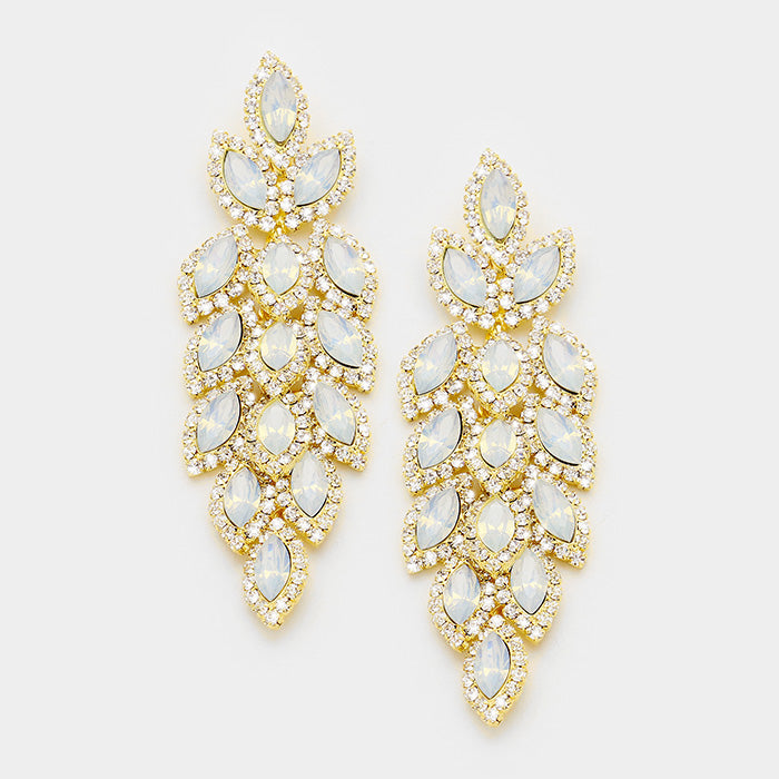 Long White Opal and Rhinestone Marquise Earrings | 347044
