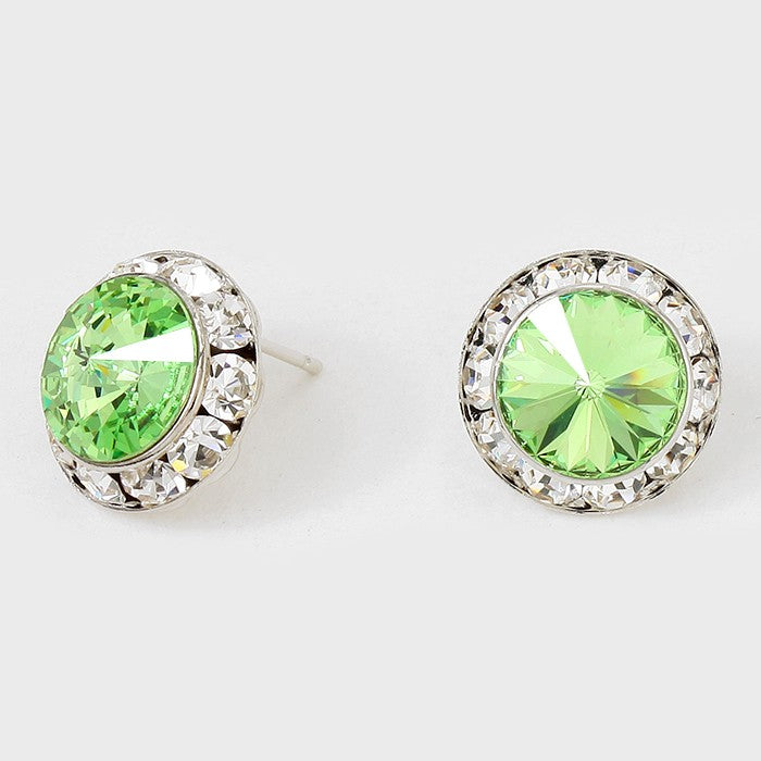 Light Green Austrian Crystal Round Stud Earrings | 5/8" | 114226