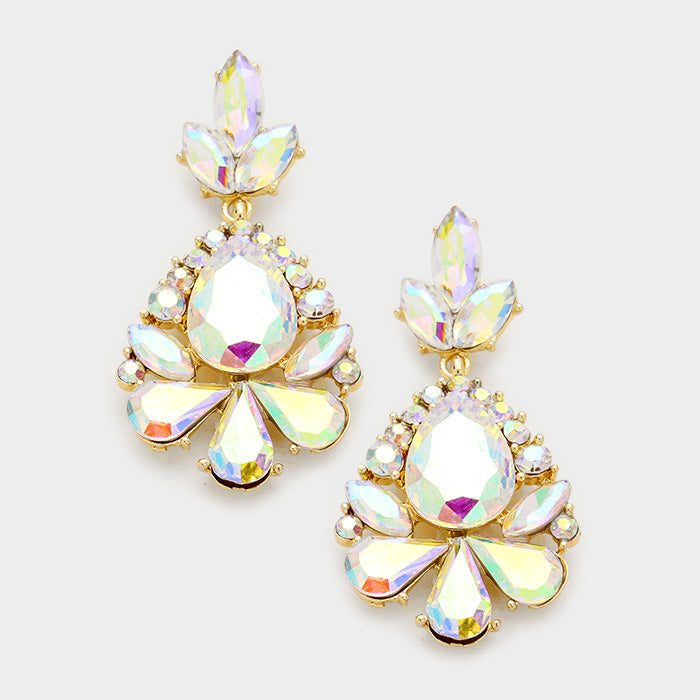 Little Girls AB Crystal Pageant Earrings on Gold | 346173