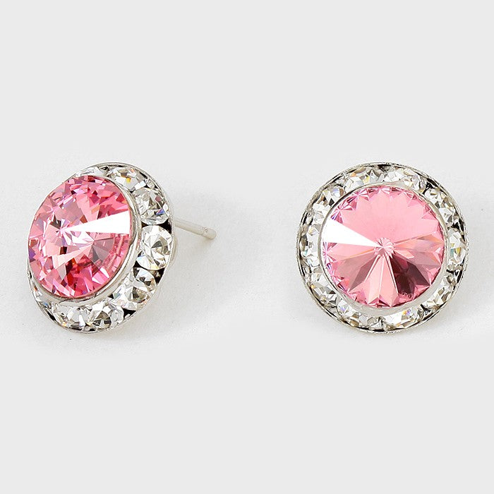 Light Pink | Light Rose | Austrian Crystal Round Stud Earrings | 5/8" | 114220