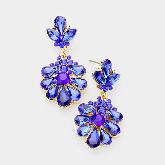 Little Girls Sapphire Crystal Cluster Teardrop Pageant Earrings | 402707