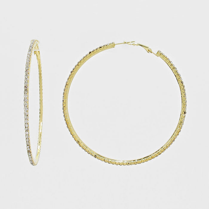 Rhinestone Hoop Earrings on Gold | 2.5" | 269222