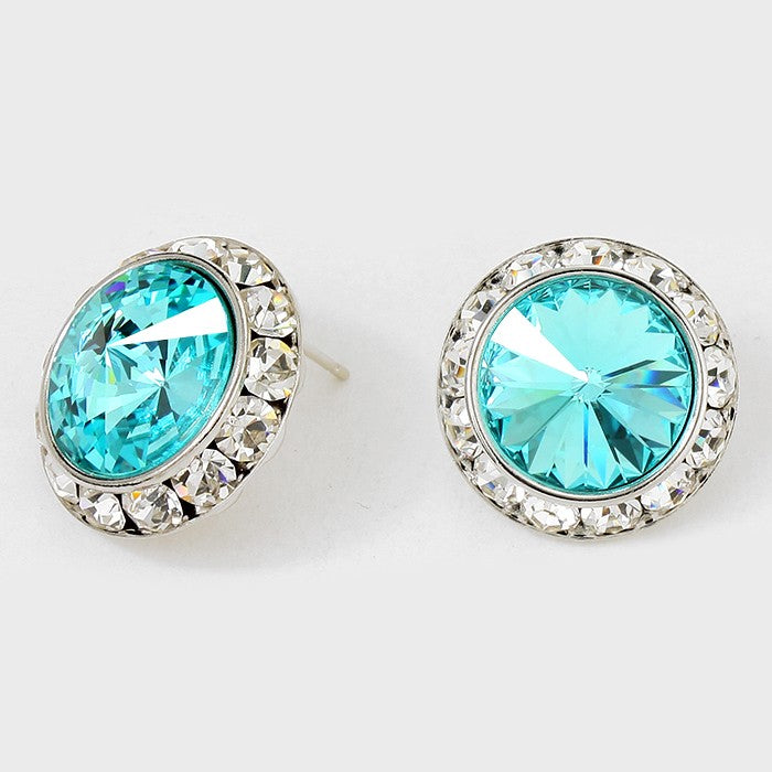 Austrian Teal Crystal Round Stud Earrings | 7/8" | 183759