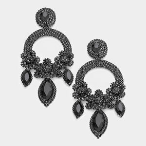 Large Long Elegant Black Chandelier Pageant Prom Earrings | 364524