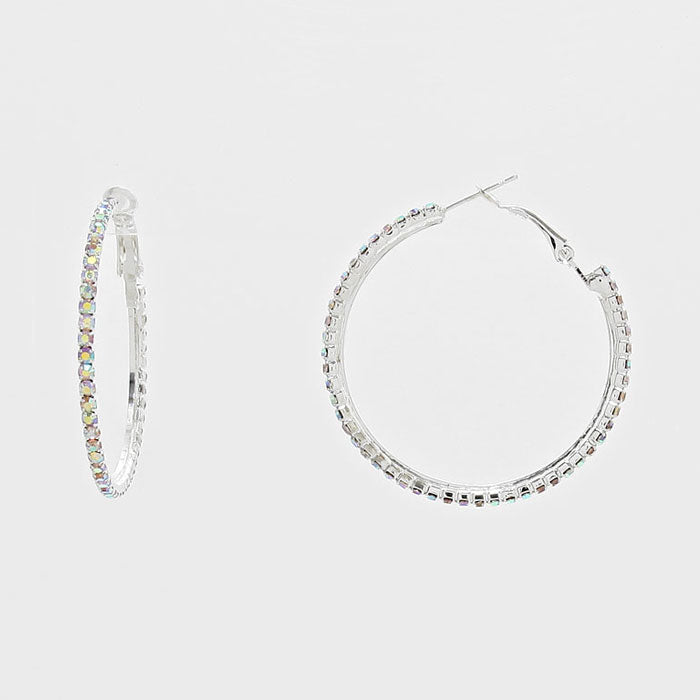 Little Girls AB Crystal Silver Hoop Earrings
