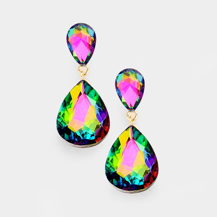 Multi Color Crystal Double Teardrop Pageant Earrings for Little Girls | 387935