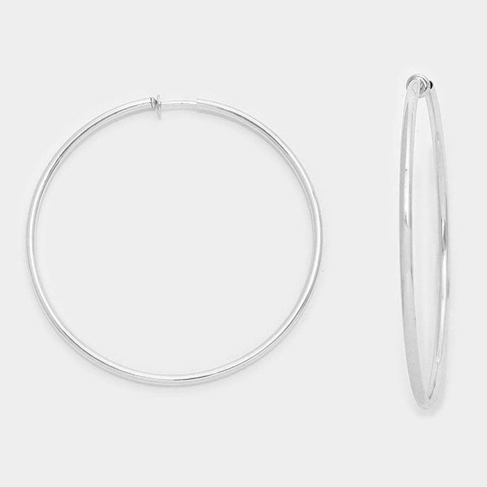 Silver Clip On Hoops | 2.25" | 142485