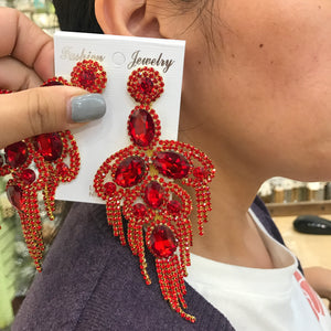 Long Gold Crystal and Rhinestone Statement Earrings | 364517