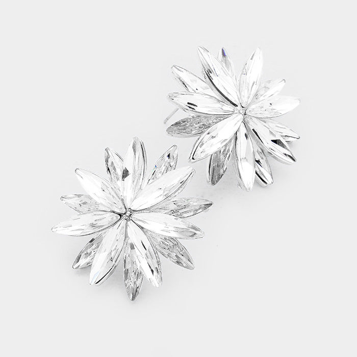 Crystal on Silver Flower Stud Earrings | 378404