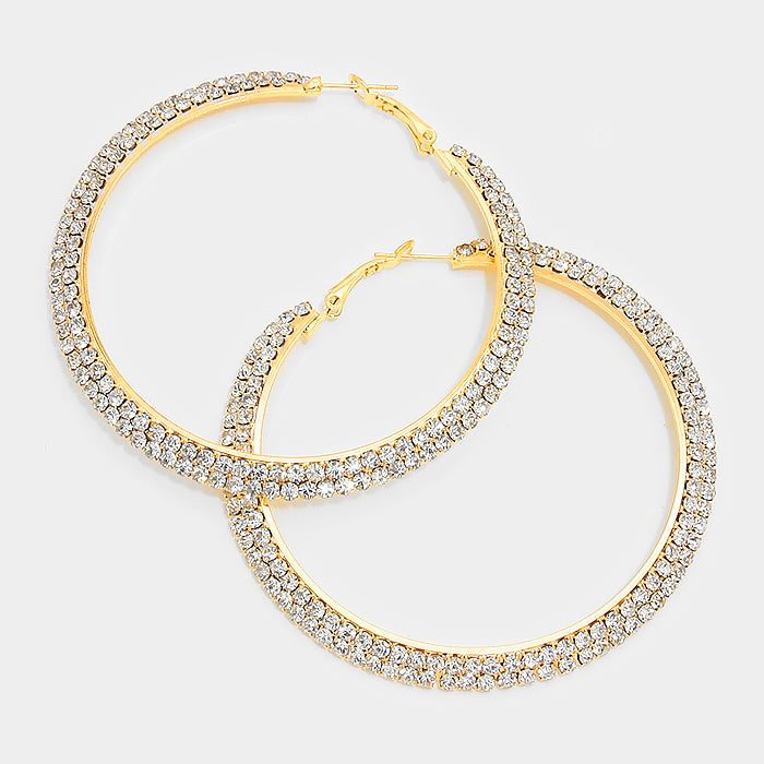 Crystal Hoop Earrings on Gold 2.75" | 145979