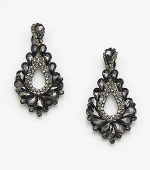 Cut Out Black Diamond Crystal Clip On Teardrop Chandelier Earrings | JE5EESE2141BKDHM