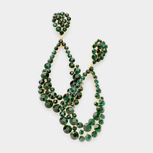 Big Emerald Crystal Pageant Hoop Earrings | 3.75" | 394971