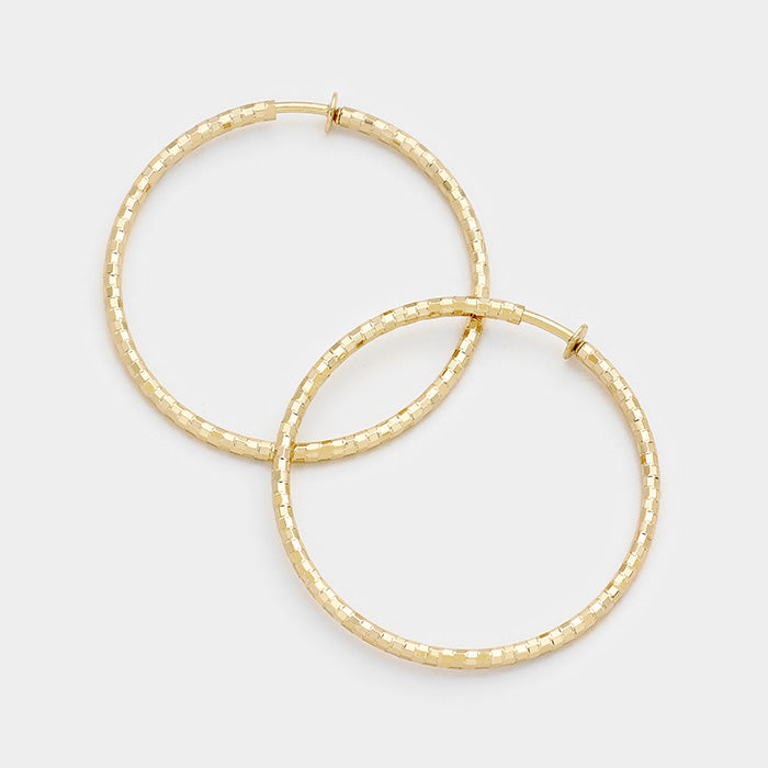 Clip on Textured Gold Hoops | 2.5" | 255896