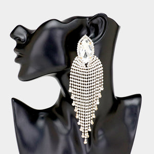 Long Crystal Marquise Rhinestone Clip On Earrings | 422697