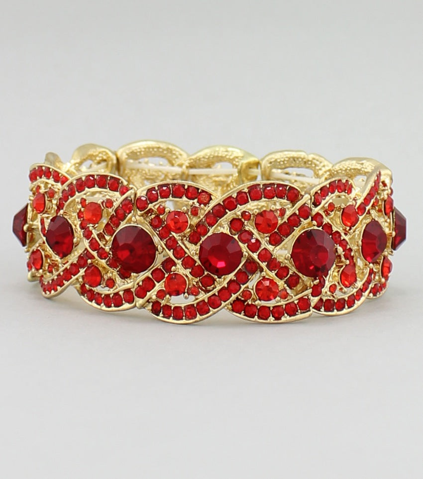 Red Crystal Stretch Bracelet on Gold | JV1B00279REDGD