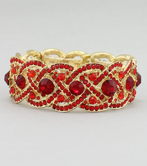 Red Crystal Stretch Bracelet on Gold | JV1B00279REDGD
