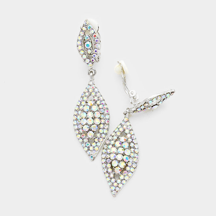 AB Crystal Rhinestone Double Oval Clip on Earrings | 386804