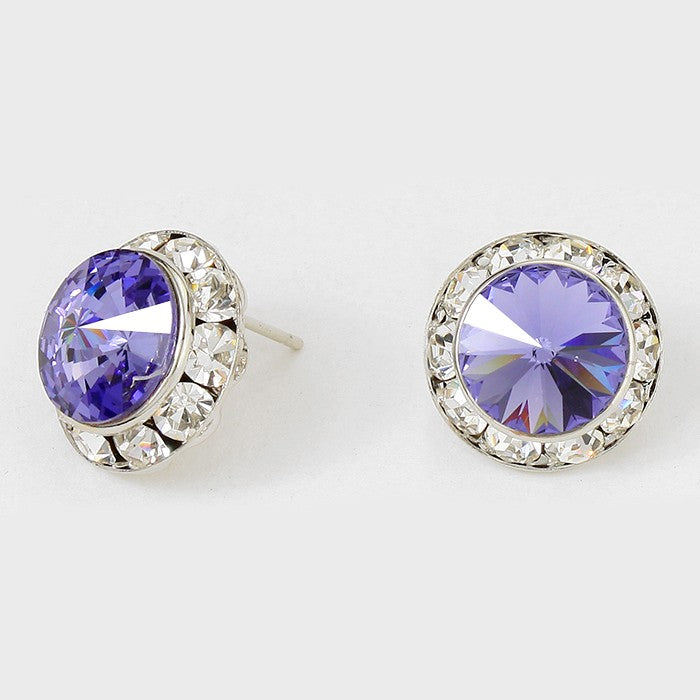 Purple Austrian Crystal Round Stud Earrings | 5/8" | 114231