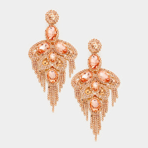 Long Peach Crystal and Rhinestone Statement Earrings | 364516