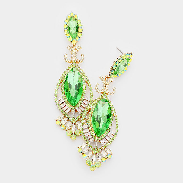 Victorian Green Crystal Double Oval Pageant Earrings | 414631