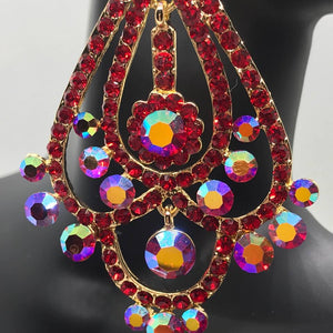 Red Chandelier Earrings - H202-13 Gold & Red
