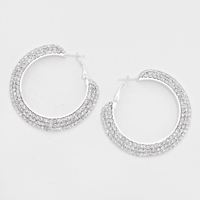 Three Row Crystal Hoops on SIlver | 2 1/8" | 155613