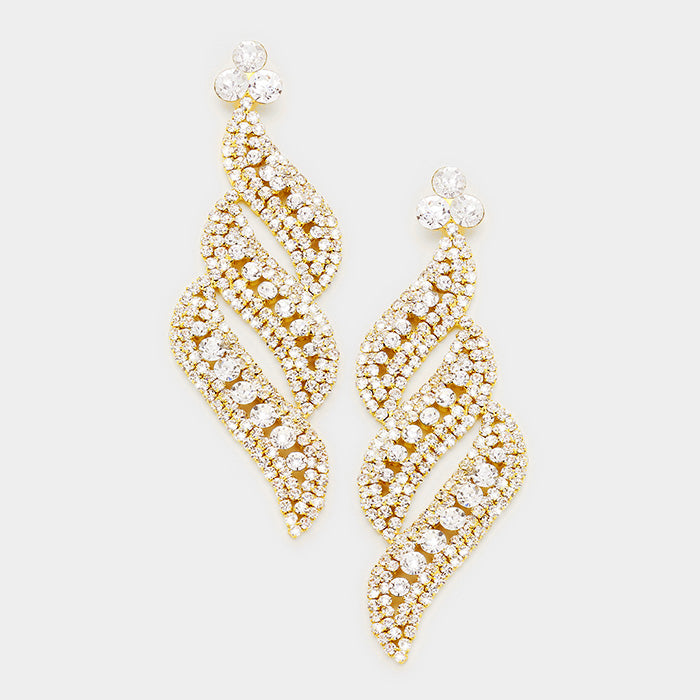 Long Crystal Statement Earrings on Gold | bolts | 364554
