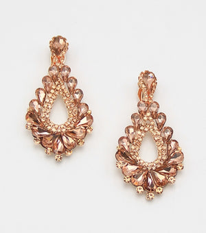 Cut Out Peach Crystal Clip On Teardrop Chandelier Earrings | JE5EESE2141PCHRG